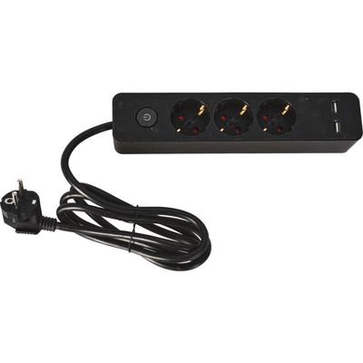 Soellaart Stekkerdoios 3-Weg 2 Usb Zwart