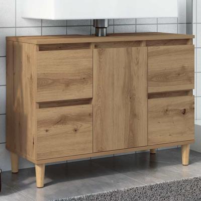 Wastafelkast 80x33x60 cm bewerkt hout artisanaal eikenkleur Wastafelkast 80x33x60 cm bewerkt hout artisanaal eikenkleur