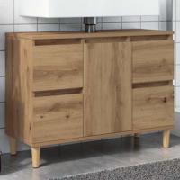 Wastafelkast 80x33x60 cm bewerkt hout artisanaal eikenkleur - thumbnail