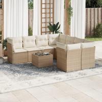 9-delige Loungeset met kussens poly rattan beige - thumbnail