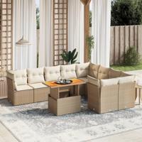 10-delige Loungeset met kussens poly rattan beige - thumbnail