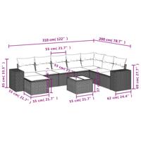 9-delige Loungeset met kussens poly rattan zwart - thumbnail