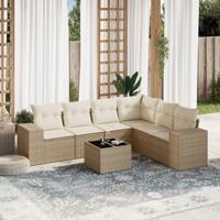7-delige Loungeset met kussens poly rattan beige - thumbnail