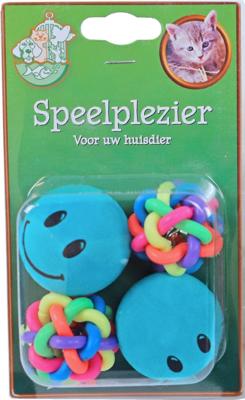 Kattenspeelgoed blisterpak a 4 2x smiley met 2x knoopbal Speelplezier-kat Gebr. de Boon - Gebr de boon
