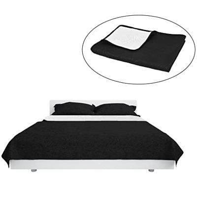 VidaXL Bedsprei dubbelzijdig 220x240 cm quilt zwart en wit VidaXL Bedsprei dubbelzijdig 220x240 cm quilt zwart en wit