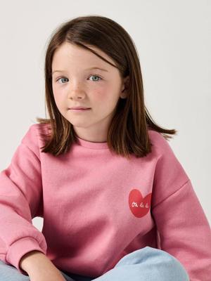 Basic meisjessweater met motief pioenroos