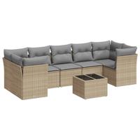 8-delige Loungeset met kussens poly rattan beige - thumbnail