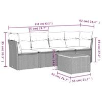 5-delige Loungeset met kussens poly rattan zwart - thumbnail