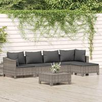 6-delige Loungeset met kussens poly rattan grijs - thumbnail