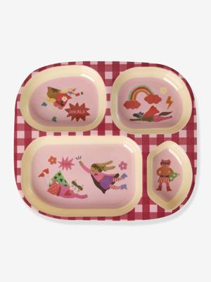 Compartimentenbord in roze HERO RICE melamine voor kinderen groen, geruit