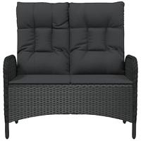 Tuinbank verstelbaar met kussens 107 cm poly rattan zwart - thumbnail