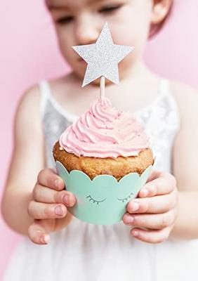 Cupcake toppers Zilveren Sterren Glitter (6st)
