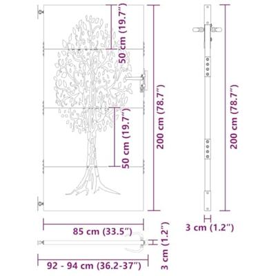 Tuinpoort, Tuinpoort 85x75 cm Corten Staal Boomontwerp Zwart
