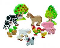 Goki houten boerderij dieren, 14st. - thumbnail