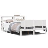 Bedframe met hoofdbord massief grenenhout wit 120x190 cm - thumbnail