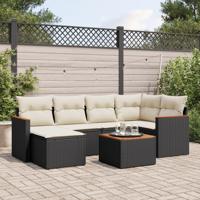 7-delige Loungeset met kussens poly rattan zwart - thumbnail