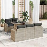 6-delige Loungeset met kussens poly rattan lichtgrijs - thumbnail