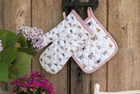 Clayre & Eef Kind Pannenlap 16x16 cm Beige Roze Katoen Vlinders - thumbnail