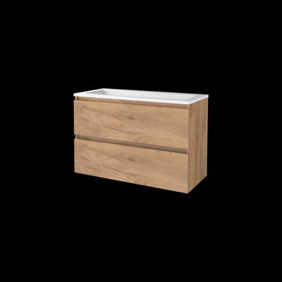 Basic-Line Start 46 Badkamermeubelset - 100 x 46 cm - Greeploos - 2 Lades - Acryl Wastafel - Zonder Kraangat - Whisky Oak