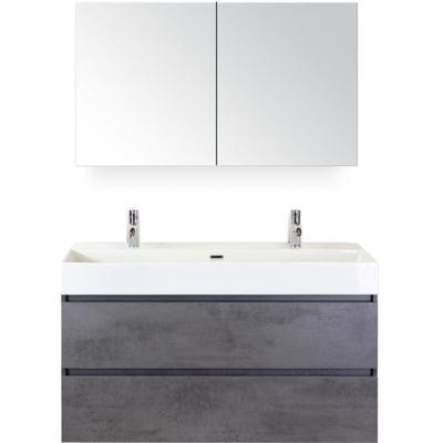 Maxx XL Badmeubelset 120 cm - Beton Antraciet - Wastafel Kube Enkel 2 Kraangaten met Spiegelkast