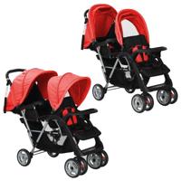 VidaXL Kinderwagen dubbel staal rood en zwart - thumbnail