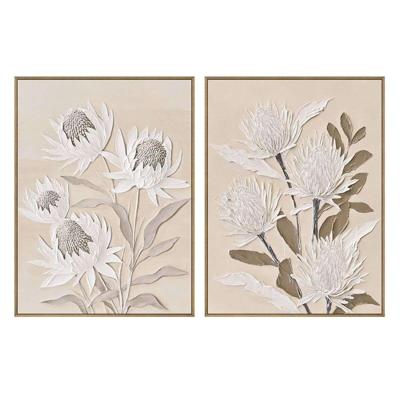 Schilderij Home ESPRIT Wit Beige Blommor Traditioneel (2 Stuks)