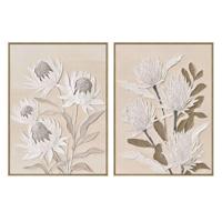 Schilderij Home ESPRIT Wit Beige Blommor Traditioneel (2 Stuks) - thumbnail