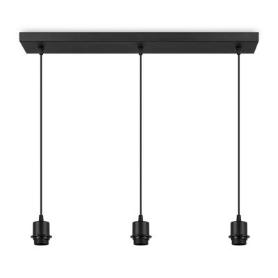 Metaal kroonluchter - Industrie hanglamp - Zwart - Met 3 pcs lampvoeten - Ontworpen voor Eetkamer en Slaapkamer - 65 x 9.5 x 112.5cm - set met E27 Lamphouder - voor Lampenkap met Doorsnede max 20cm - Gloeilamp Niet Inbegrepen