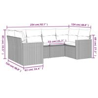 6-delige Loungeset met kussens poly rattan grijs - thumbnail