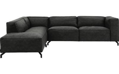 Goossens Bank Calvin grijs, micro leer, 3-zits, modern design met ligelement links