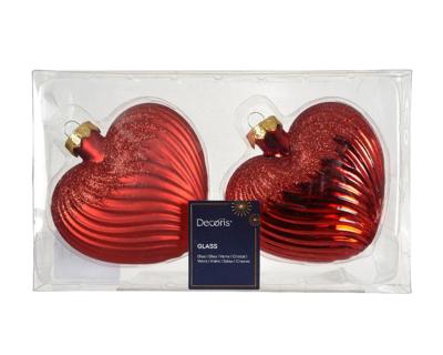 Decoris kersthangers glas hart 2st kerstrood