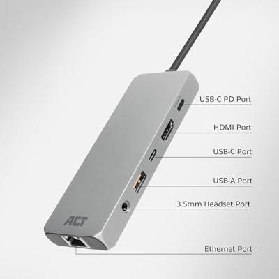 ACT AC7095 laptop dock & poortreplicator Bedraad USB 3.2 Gen 1 (3.1 Gen 1) Type-C Grijs