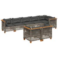 9-delige Loungeset met kussens poly rattan grijs - thumbnail
