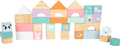 Small Foot - houten baby walker loopwagen met blokken pastel, 35dlg. Small Foot - houten baby walker loopwagen met blokken pastel, 35dlg.