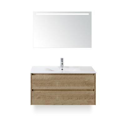 Dante Badmeubelset 100 cm - Natuur Eiken - Keramische Wastafel Wit Enjoy - met Sence Spiegel