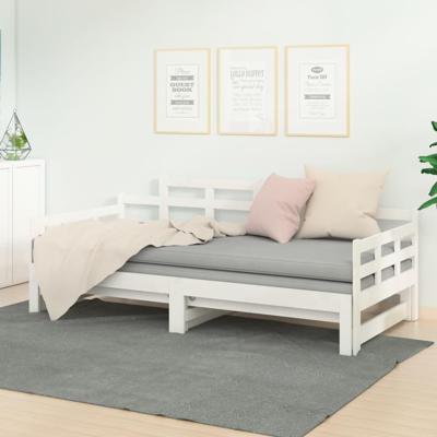 Slaapbank uitschuifbaar massief grenenhout wit 2x(90x200) cm