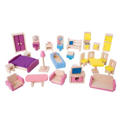 Bigjigs houten poppenhuis meubels, 27dlg. Bigjigs houten poppenhuis meubels, 27dlg.