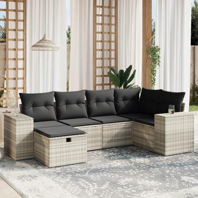 6-delige Loungeset met kussens poly rattan lichtgrijs