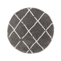 Boho&me Rond hoogpolig vloerkleed ruiten Artisan - grijs|wit - 160 cm - thumbnail