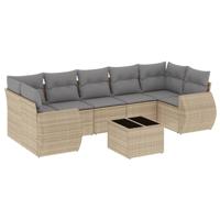 8-delige Loungeset met kussens poly rattan beige - thumbnail