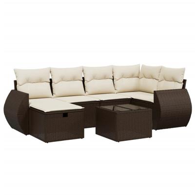6-delige Loungeset met kussens poly rattan bruin - thumbnail