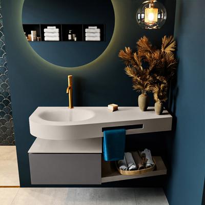 MONDIAZ RIVA 120cm badmeubel onderkast / planchet kleur Dark_Grey met 1 lade. Wastafel DULCET links 1 kraangat kleur Linen.