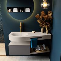 MONDIAZ RIVA 120cm badmeubel onderkast / planchet kleur Dark_Grey met 1 lade. Wastafel DULCET links 1 kraangat kleur Linen. - thumbnail