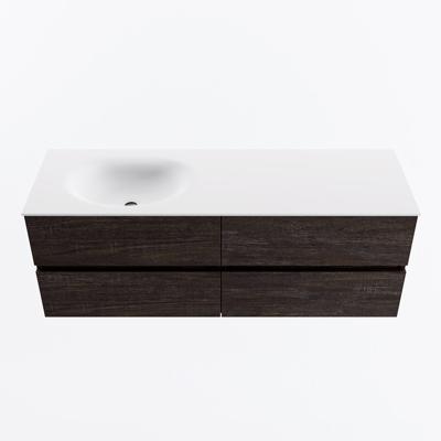 MONDIAZ VICA 140cm badmeubel onderkast Dark Brown 4 lades. Wastafel MOON links zonder kraangat, kleur Talc.