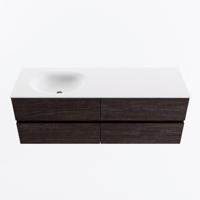 MONDIAZ VICA 140cm badmeubel onderkast Dark Brown 4 lades. Wastafel MOON links zonder kraangat, kleur Talc. - thumbnail