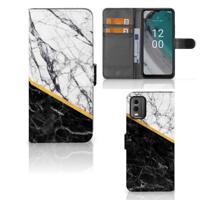 Nokia C32 | Bookcase | Marmer Wit Zwart - Origineel Cadeau Man - thumbnail