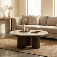 Eleonora Ronde Salontafel 'Xavi' Marmer en mangohout, 90cm - thumbnail