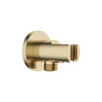 Wiesbaden Wandaansluitbocht Nala Met Handdouchehouder Rond 1/2" Geborsteld Messing - thumbnail