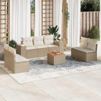 8-delige Loungeset met kussens poly rattan beige - thumbnail
