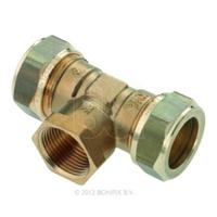 Bonfix knelkoppeling - T-stuk knel x binnendraad x knel - 12mm x 1/2 x 12mm - Messing - thumbnail